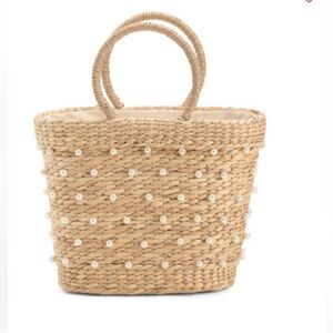 Faux Pearl Woven Satchel